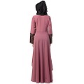 Polka dotted asymmetrical dress abaya- Puce Pink-Wine